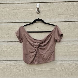 Cider cocoa brown short sleeve crop top with gathered bust large
